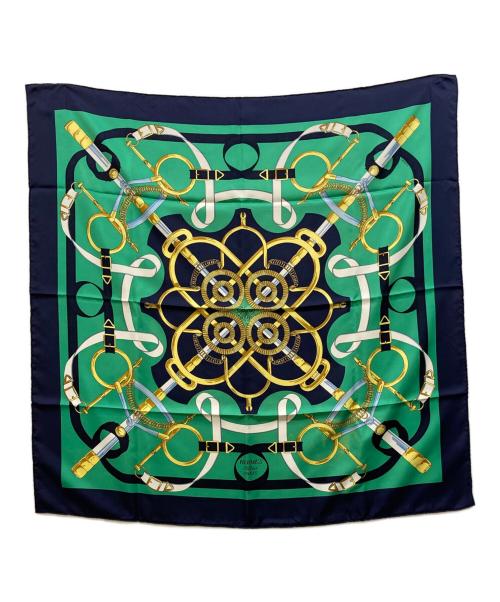 HERMES（エルメス）HERMES (エルメス) カレ90 ”Eperon d'or” 『黄金の拍車』 大判シルクスカーフ グリーンの古着・服飾アイテム