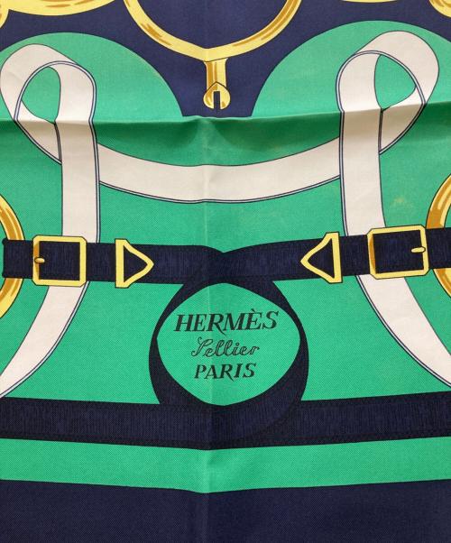 HERMES（エルメス）HERMES (エルメス) カレ90 ”Eperon d'or” 『黄金の拍車』 大判シルクスカーフ グリーンの古着・服飾アイテム