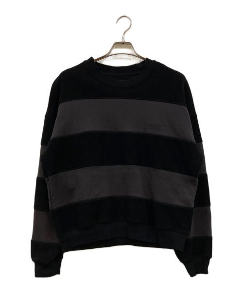 SUPPLIER（サプライヤー）SUPPLIER (サプライヤー) Border Panel Crew Neck Sweat ボーダースウェット ブラック×グレー サイズ:Lの古着・服飾アイテム