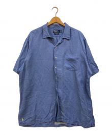POLO RALPH LAUREN（ポロ・ラルフローレン）の古着「CALDWELL 裾ポニー シルクリネン オープンカラーシャツ」｜ブルー