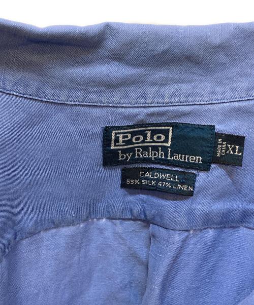 POLO RALPH LAUREN（ポロ・ラルフローレン）POLO RALPH LAUREN (ポロ・ラルフローレン) CALDWELL 裾ポニー シルクリネン オープンカラーシャツ ブルー サイズ:XLの古着・服飾アイテム