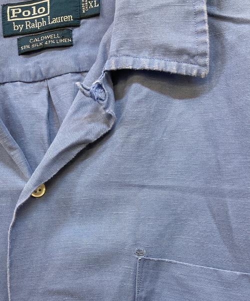 POLO RALPH LAUREN（ポロ・ラルフローレン）POLO RALPH LAUREN (ポロ・ラルフローレン) CALDWELL 裾ポニー シルクリネン オープンカラーシャツ ブルー サイズ:XLの古着・服飾アイテム