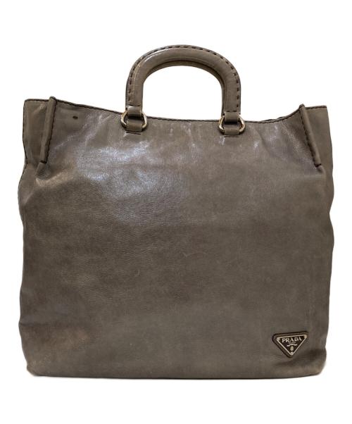 PRADA（プラダ）PRADA (プラダ) VITELLO SHINE プレートデザイン 2way トートバッグ グレー（FUMO）の古着・服飾アイテム