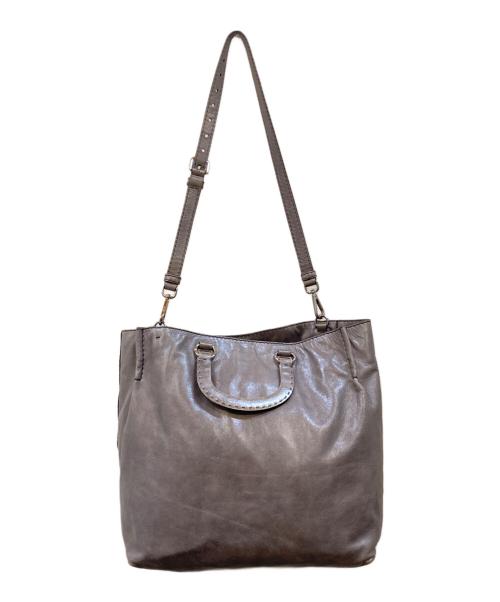 PRADA（プラダ）PRADA (プラダ) VITELLO SHINE プレートデザイン 2way トートバッグ グレー（FUMO）の古着・服飾アイテム