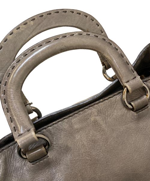 PRADA（プラダ）PRADA (プラダ) VITELLO SHINE プレートデザイン 2way トートバッグ グレー（FUMO）の古着・服飾アイテム