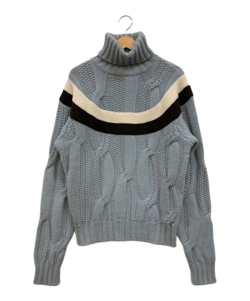 HERMES（エルメス）HERMES (エルメス) カシミヤ混タートルネック3Dニット ブルー サイズ:Mの古着・服飾アイテム