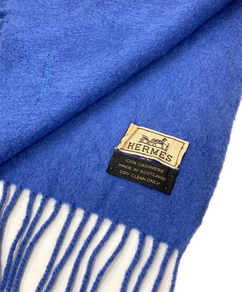 HERMES（エルメス）HERMES (エルメス) カシミヤマフラー ブルーの古着・服飾アイテム