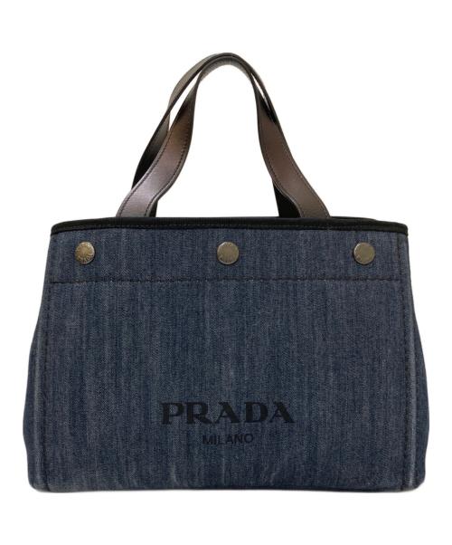 PRADA（プラダ）PRADA (プラダ) デニムシティカーフ ハンドバッグ ネイビー×ブラック(BLU/NERO)の古着・服飾アイテム
