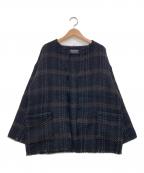 john braniganジョンブラニガン）の古着「JBツイード ノーカラー カーディガン」｜ブラック×ブラウン