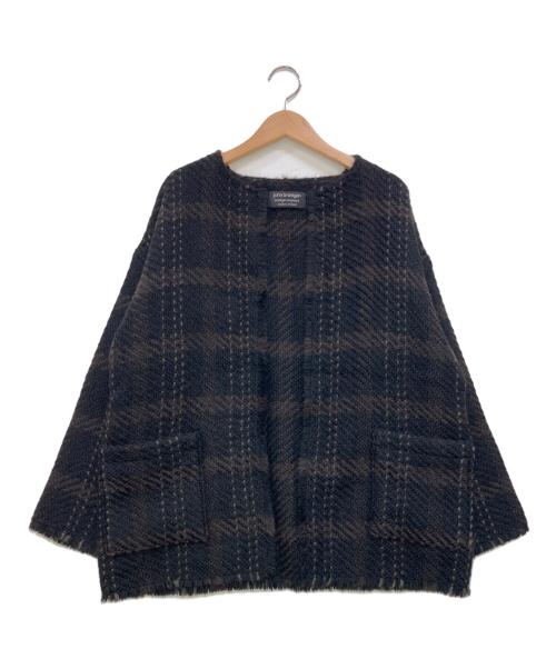 john branigan（ジョンブラニガン）John Branigan (ジョンブラニガン) JBツイード ノーカラー カーディガン ブラック×ブラウン サイズ:下記参照の古着・服飾アイテム
