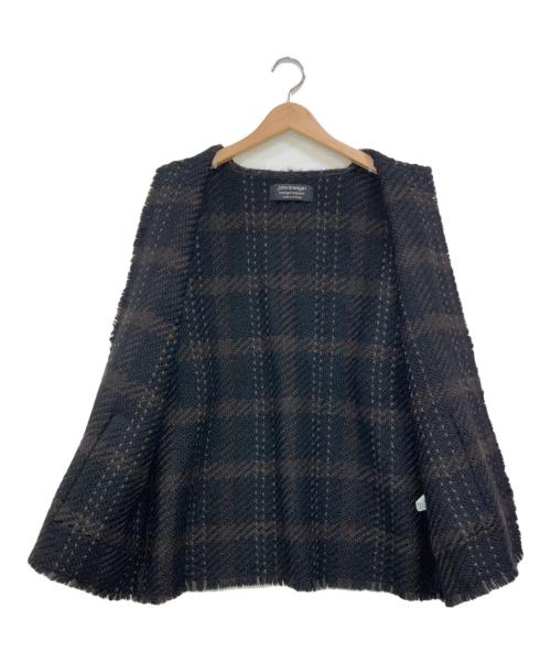 john branigan（ジョンブラニガン）John Branigan (ジョンブラニガン) JBツイード ノーカラー カーディガン ブラック×ブラウン サイズ:下記参照の古着・服飾アイテム
