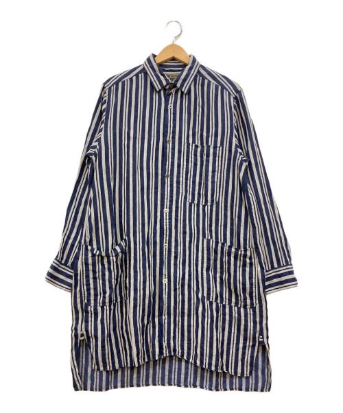 NIGEL CABOURN（ナイジェルケーボン）NIGEL CABOURN (ナイジェルケーボン) ストライプロングリネンシャツ ネイビー サイズ:48の古着・服飾アイテム