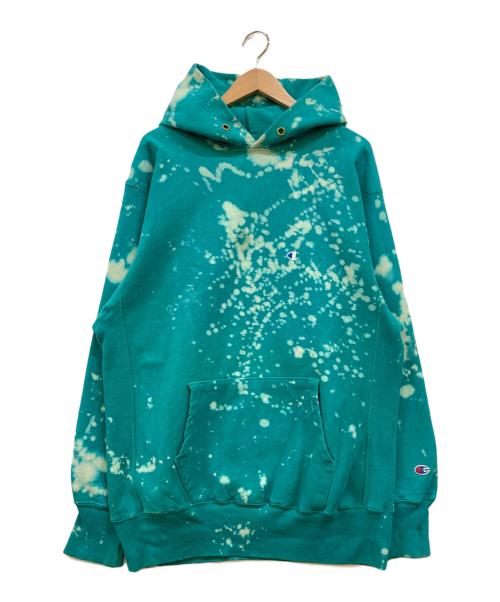 Champion REVERSE WEAVE（チャンピオン リバース ウィーブ）Champion REVERSE WEAVE (チャンピオン リバース ウィーブ) 刺繍タグ ブリーチ加工パーカー グリーン サイズ:XXLの古着・服飾アイテム