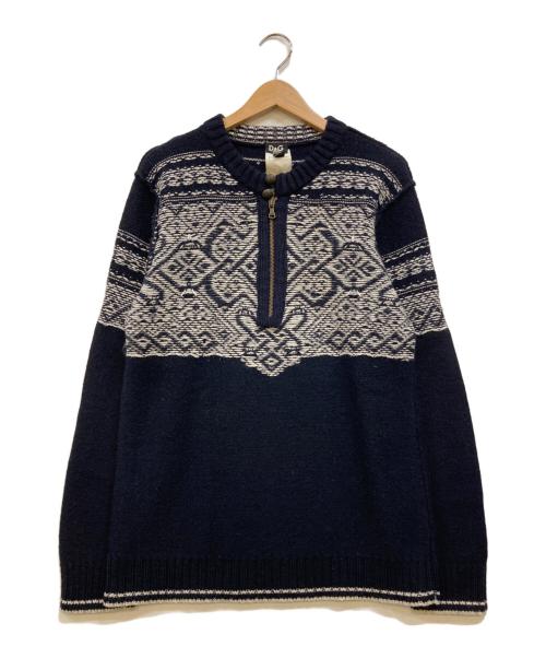 DOLCE & GABBANA（ドルチェ＆ガッバーナ）DOLCE & GABBANA (ドルチェ＆ガッバーナ) デザインハーフジップニット ネイビー サイズ:Lの古着・服飾アイテム