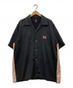 Needlesニードルズ）の古着「バタフライ刺繍オープンカラーサテンシャツ」｜ブラック