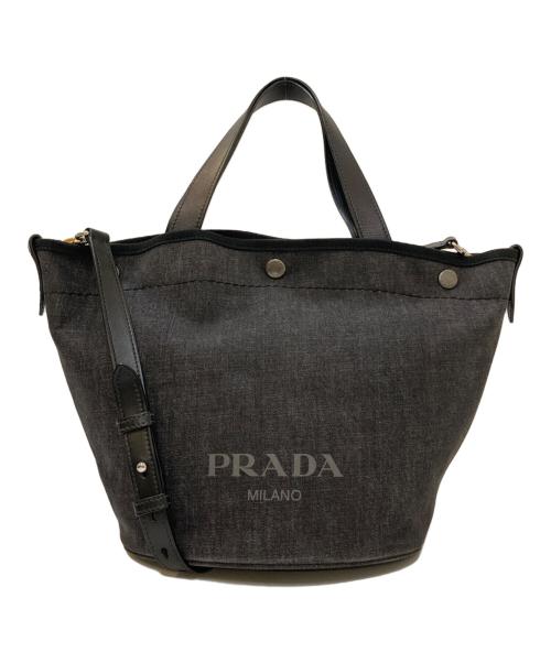 PRADA（プラダ）PRADA (プラダ) デニム×レザー 2WAYトートバッグ グレーの古着・服飾アイテム