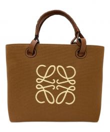 LOEWE（ロエベ）の古着「ジャガード×レザー ANAGRAM TOTE SMALL アナグラム スモール トートバッグ」｜TAN PECA ブラウン