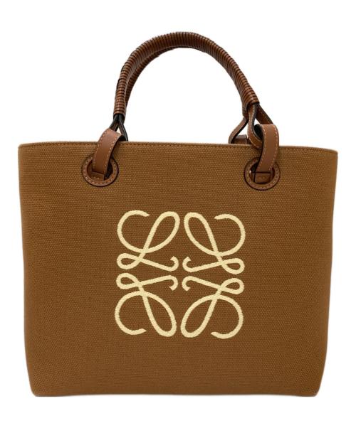LOEWE（ロエベ）LOEWE (ロエベ) ジャガード×レザー ANAGRAM TOTE SMALL アナグラム スモール トートバッグ TAN PECA ブラウンの古着・服飾アイテム