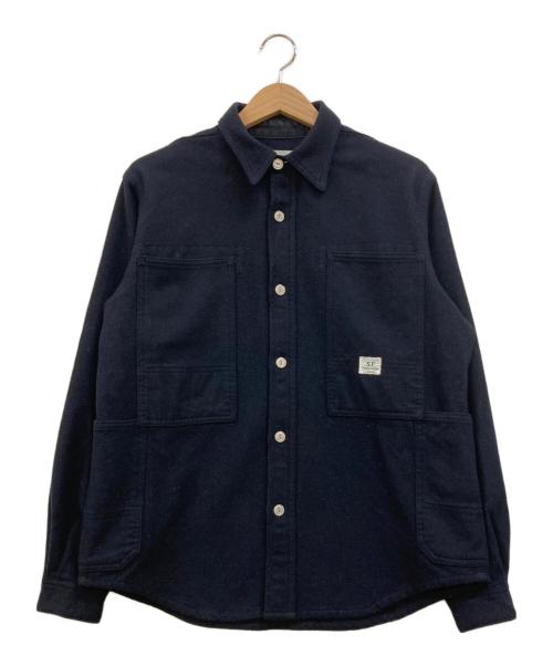 SASSAFRAS（ササフラス）SASSAFRAS (ササフラス) アルミ釦ウールシャツ ネイビー サイズ:Mの古着・服飾アイテム