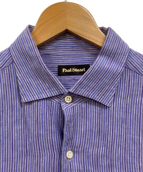 Paul Stuart（ポールスチュアート）Paul Stuart (ポールスチュアート) リネンストライプシャツ パープル サイズ:Lの古着・服飾アイテム