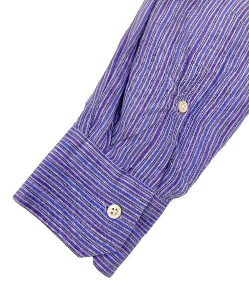 Paul Stuart（ポールスチュアート）Paul Stuart (ポールスチュアート) リネンストライプシャツ パープル サイズ:Lの古着・服飾アイテム