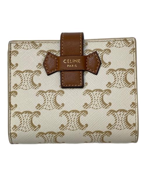 CELINE（セリーヌ）CELINE (セリーヌ) トリオンフ キャンバス スモールストラップウォレット アイボリーの古着・服飾アイテム