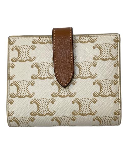 CELINE（セリーヌ）CELINE (セリーヌ) トリオンフ キャンバス スモールストラップウォレット アイボリーの古着・服飾アイテム