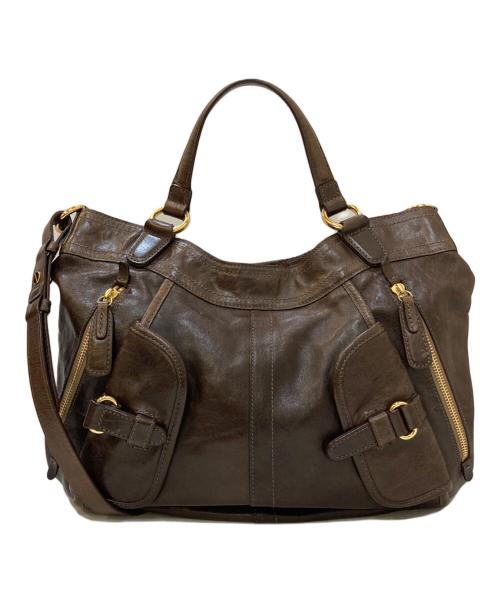 SAZABY（サザビー）SAZABY (サザビー) レザー2WAYショルダーバッグ ブラウンの古着・服飾アイテム