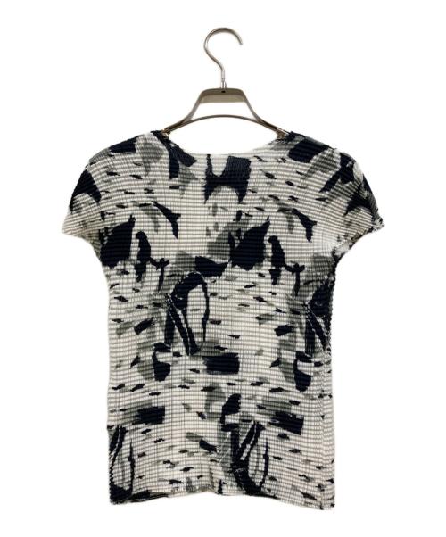 ISSEY MIYAKE（イッセイミヤケ）ISSEY MIYAKE (イッセイミヤケ) プリーツカットソー ホワイト×ネイビー サイズ:Ｍの古着・服飾アイテム