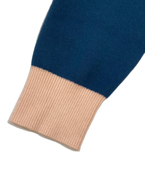 CABAN（キャバン）CABaN (キャバン) コットンカシミヤ バイカラーVネックカーディガン グリーン×ピンク サイズ:Mの古着・服飾アイテム