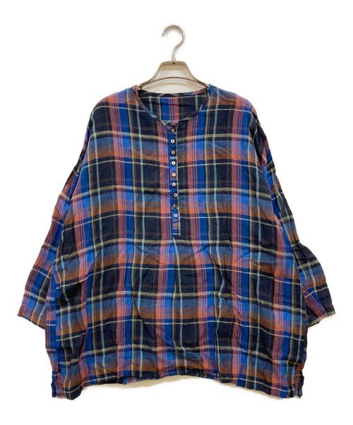 nest Robe（ネストローブ）nest Robe (ネストローブ) リネンチェックブラウス ネイビー サイズ:Fの古着・服飾アイテム