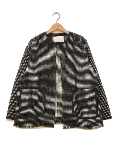 BALLSEY（ボールジィ）BALLSEY (ボールジィ) ワッフルツイード ノーカラージャケット ブラック サイズ:36の古着・服飾アイテム