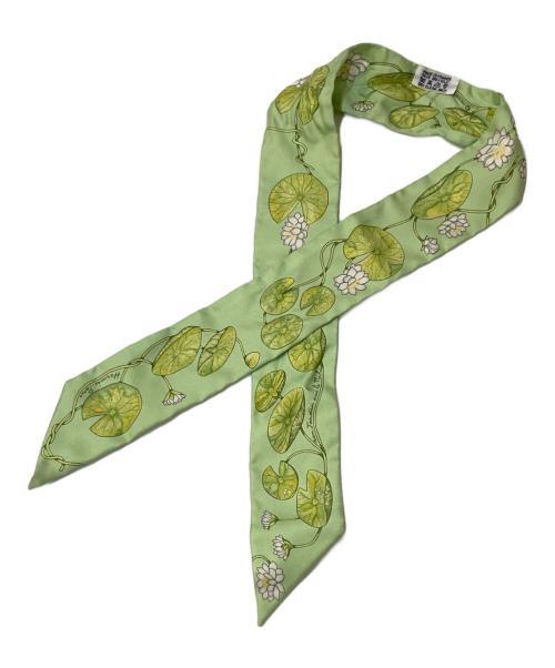 HERMES（エルメス）HERMES (エルメス) ツイリー ”FLEURS DE LOTUS” 『蓮の花』 シルクスカーフ グリーンの古着・服飾アイテム