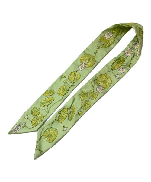 HERMES（エルメス）HERMES (エルメス) ツイリー ”FLEURS DE LOTUS” 『蓮の花』 シルクスカーフ グリーンの古着・服飾アイテム