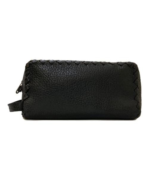 BOTTEGA VENETA（ボッテガベネタ）BOTTEGA VENETA (ボッテガベネタ) シボレザー セカンドバッグ ブラックの古着・服飾アイテム