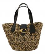 COACHコーチ）の古着「ストロー×レザー スモールトートバッグ」｜ベージュ