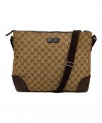 GUCCIグッチ）の古着「GGキャンバス レザーコンビショルダーバッグ」｜ベージュ