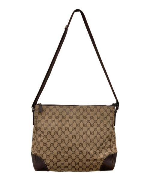 GUCCI（グッチ）GUCCI (グッチ) GGキャンバス レザーコンビショルダーバッグ ベージュの古着・服飾アイテム