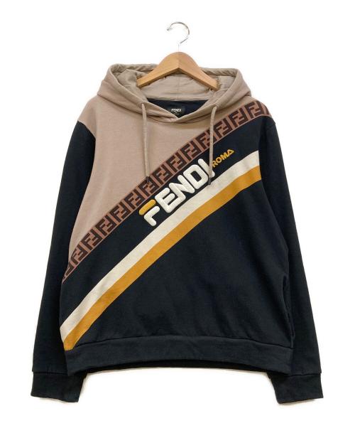 FENDI（フェンディ）FENDI (フェンディ) FILA (フィラ) MANIA LOGO PULLOVER HOODIOE ブラック サイズ:Mの古着・服飾アイテム