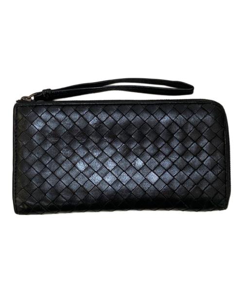 BOTTEGA VENETA（ボッテガベネタ）BOTTEGA VENETA (ボッテガベネタ) イントレチャートラウンドジップウォレット ブラックの古着・服飾アイテム