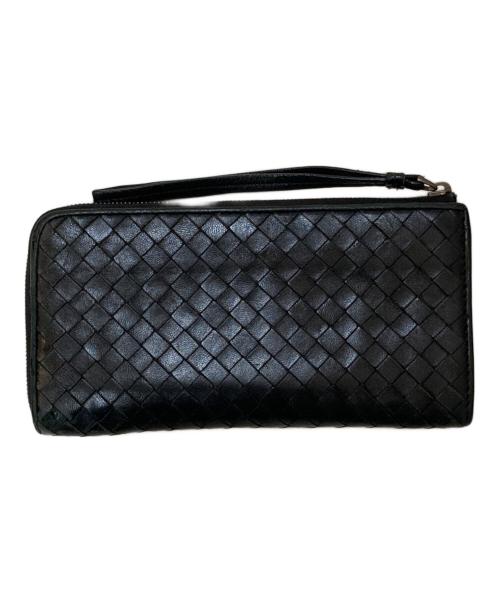 BOTTEGA VENETA（ボッテガベネタ）BOTTEGA VENETA (ボッテガベネタ) イントレチャートラウンドジップウォレット ブラックの古着・服飾アイテム