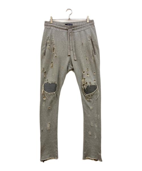 AMIRI（アミリ）AMIRI (アミリ) 蛇腹クラッシュ加工バイカースウェットパンツ グレー サイズ:Mの古着・服飾アイテム