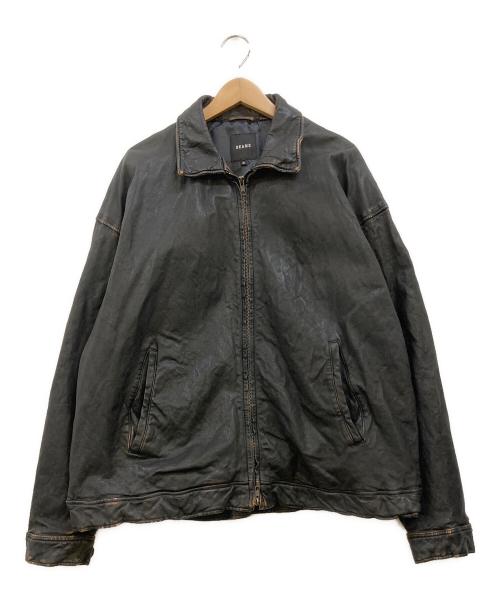 BEAMS（ビームス）BEAMS (ビームス) ワイドフィット ユーズド加工 レザージップブルゾン ブラック サイズ:XLの古着・服飾アイテム