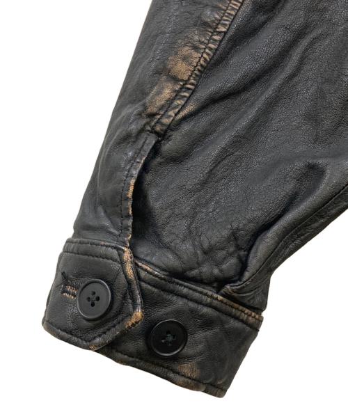 BEAMS（ビームス）BEAMS (ビームス) ワイドフィット ユーズド加工 レザージップブルゾン ブラック サイズ:XLの古着・服飾アイテム