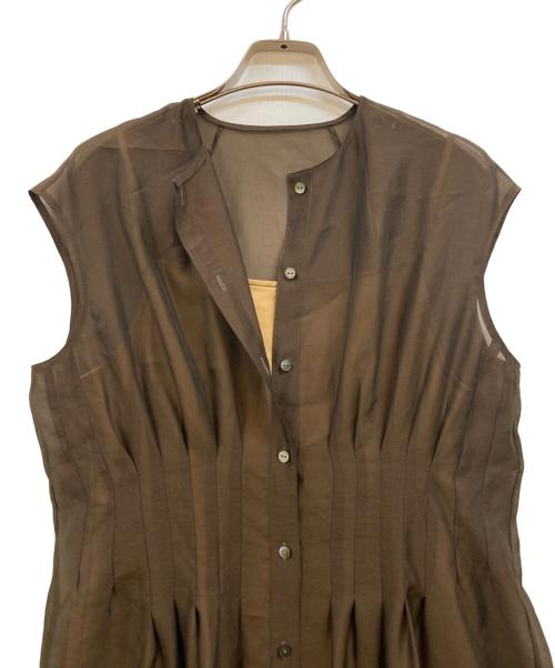 TOMORROW LAND collection（トゥモローランドコレクション）TOMORROW LAND collection (トゥモローランドコレクション) シアーオーガンジー ウエストタックワンピース ブラウン サイズ:Sの古着・服飾アイテム