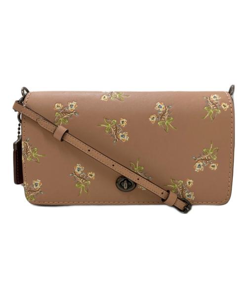 COACH（コーチ）COACH (コーチ) ディンキー グラブタンレザー フラワープリント クロスボディーバッグ ピンクの古着・服飾アイテム
