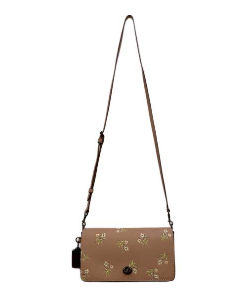 COACH（コーチ）COACH (コーチ) ディンキー グラブタンレザー フラワープリント クロスボディーバッグ ピンクの古着・服飾アイテム