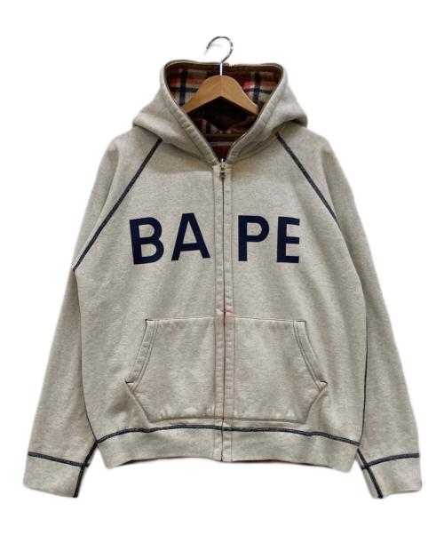 BAPE BY A BATHING APE（ベイプバイアベイシングエイプ）BAPE BY A BATHING APE (ベイプバイアベイシングエイプ) ラブジェネチェック リバーシブル ジップアップパーカー グレー サイズ:Mの古着・服飾アイテム