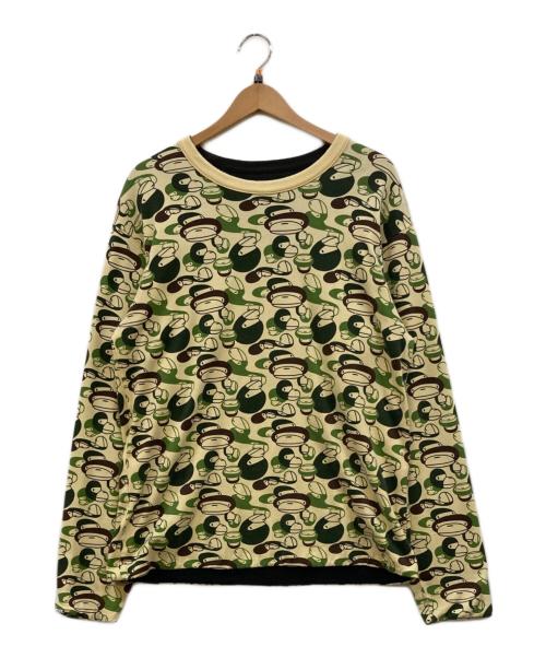BAPE BY A BATHING APE（ベイプバイアベイシングエイプ）BAPE BY A BATHING APE (ベイプバイアベイシングエイプ) MILO 総柄スウェット グリーン サイズ:Mの古着・服飾アイテム
