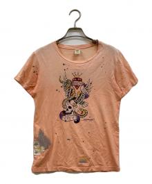 Ed Hardy（エド ハーディー）の古着「タトゥーモチーフ ラインストーン Tシャツ」｜ピンク
